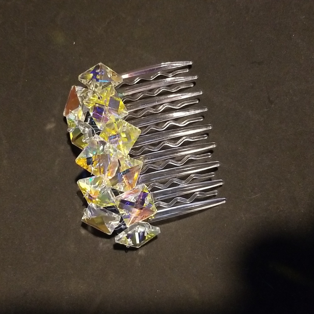 Bridal Haircomb, Hairpiece Jewelry and  Iridescent Crystals. Wedding 07/17/52